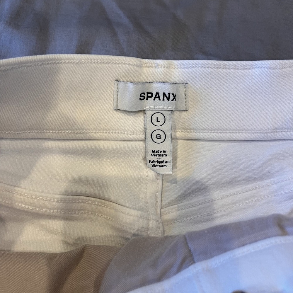 SPANX Shapewear Cropped Wide-Leg Jeans Nautical Large White Stretch Pull On - Picture 5 of 12